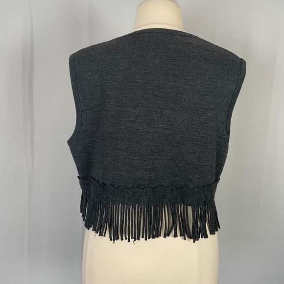 Vintage Sweater Vest Womens Size XL Charcoal Gray Fringe Western Boho Fairy 90s - Picture 6 of 11